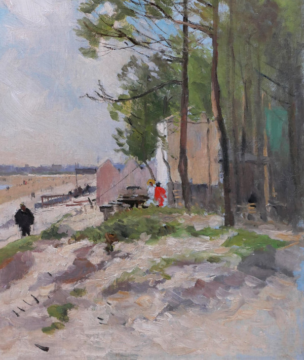 Pierre VAUTHIER 1845-1916 Paysage de plage animée, Bretagne ?, tableau, vers 1890-95