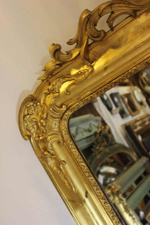 Miroir Ancien De Cheminée, Feuille d'Or Gravée 94 X 142 Cm