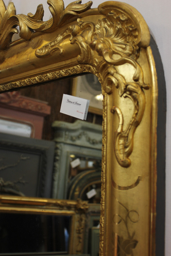Miroir Ancien De Cheminée, Feuille d'Or Gravée 94 X 142 Cm