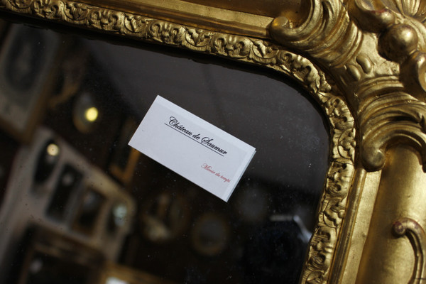 Miroir Ancien De Cheminée, Feuille d'Or Gravée 94 X 142 Cm