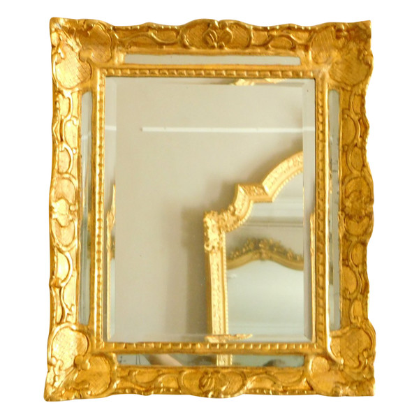 Miroir à Pare Closes En Bois Doré et glace au mercure d'époque Louis XIV Régence 48x56cm