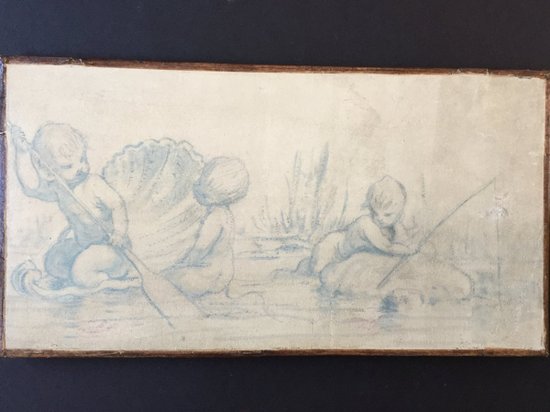 Little Newts. Study in Blue Lavis on Canvas. XIXth.