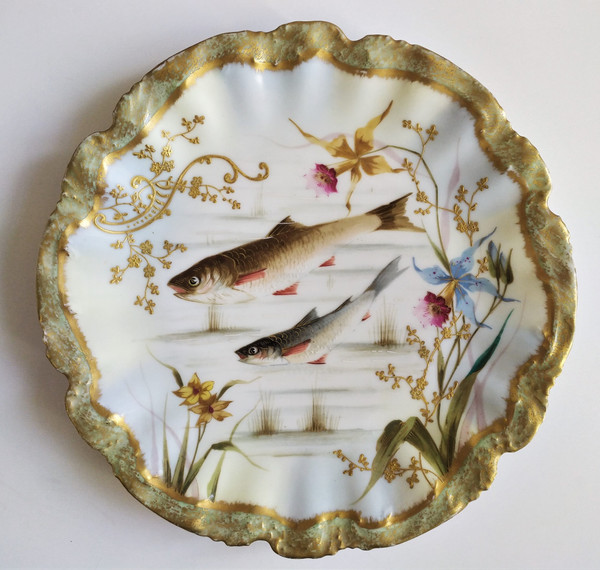 Piatto Decorativo Limoges In Porcellana Dipinta Pesce