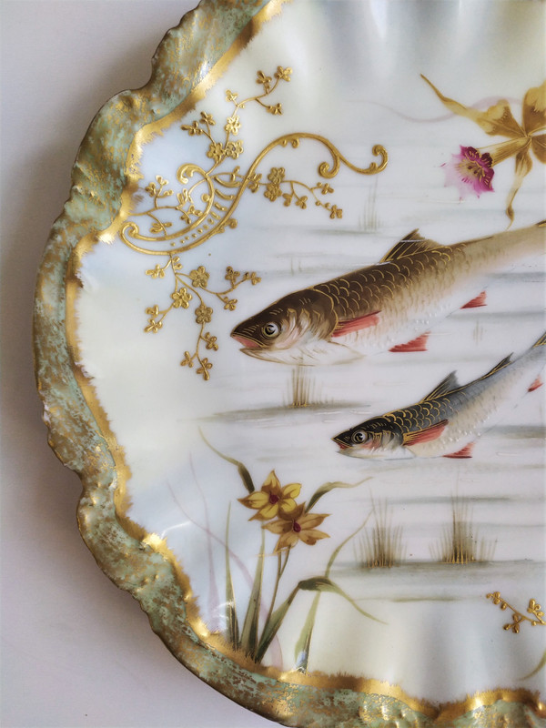 Piatto Decorativo Limoges In Porcellana Dipinta Pesce