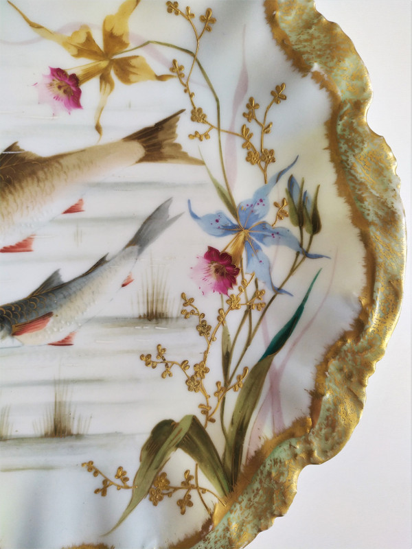 Piatto Decorativo Limoges In Porcellana Dipinta Pesce