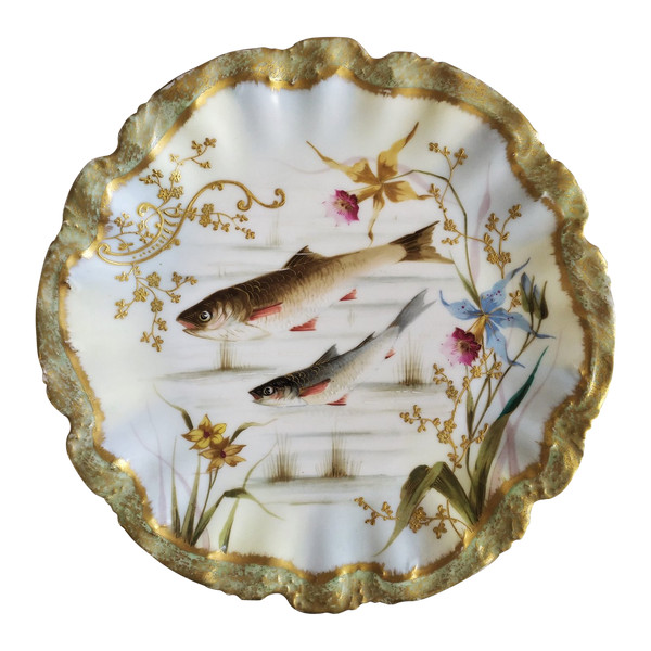 Piatto Decorativo Limoges In Porcellana Dipinta Pesce