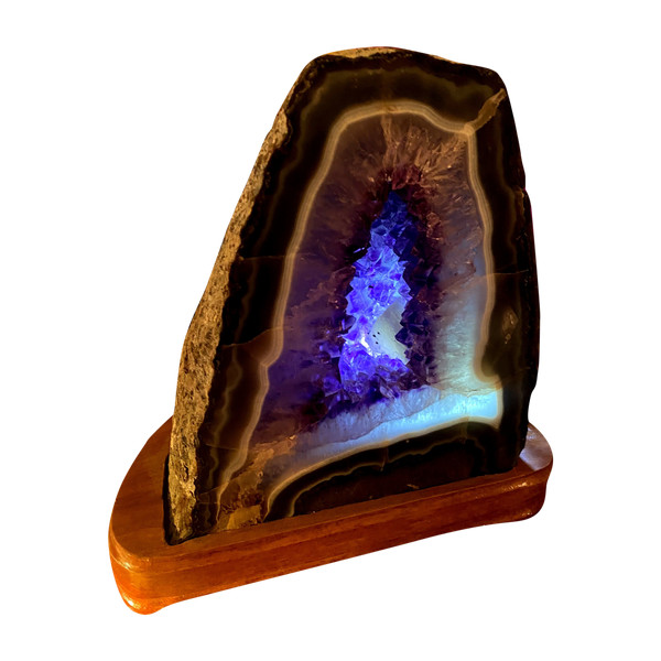 Rare géode d'améthyste à la transparence inégalée dans une gangue d'agate veinée avec inclusion de cristaux de calcite
