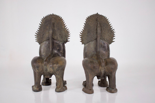 Pair Of Singha Temple Guardians In Bronze (88cm)