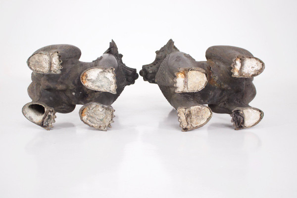 Pair Of Singha Temple Guardians In Bronze (88cm)