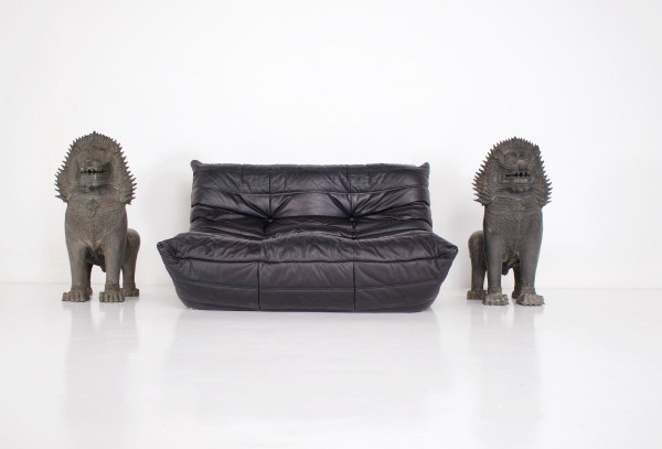 Pair Of Singha Temple Guardians In Bronze (88cm)