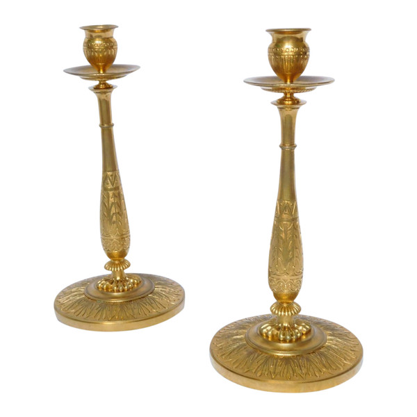 Claude Galle: Pair Of Empire Candlesticks In Mercury-gilt Bronze