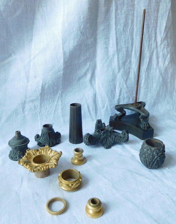 Pair Of Patinated Bronze & Gilt Mercury Tripod Flambeau Candlesticks, Empire Restoration Period