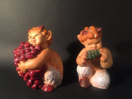 Pair of Small Ceramic Fauns. J. Christmas.