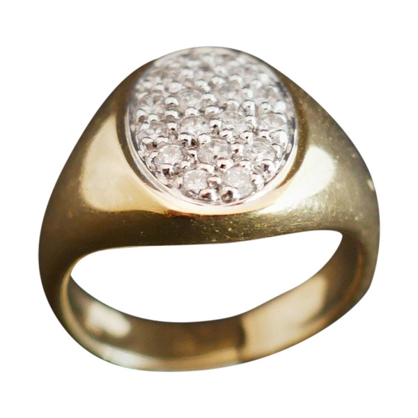 Bague Chevalière Diamants, Or Jaune 18 Carats.