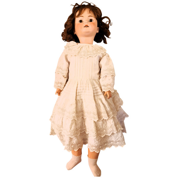 German doll fixed brown eyes open mouth high 68 cm year 1914