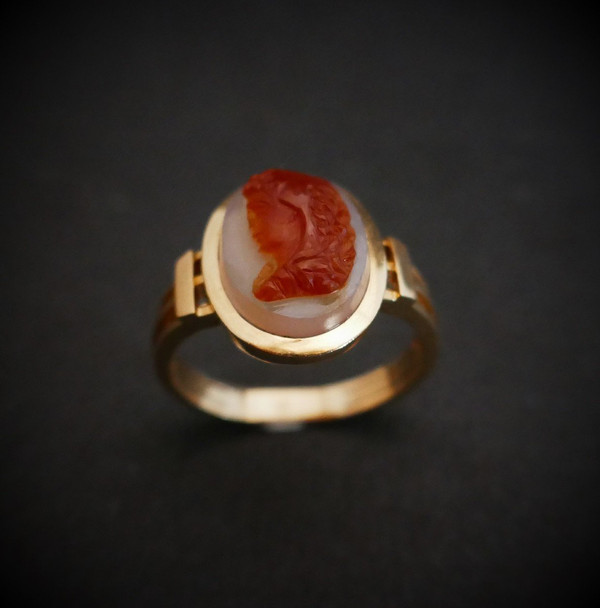 Bague Chevalière Camée, Or Rose 18 Carats.