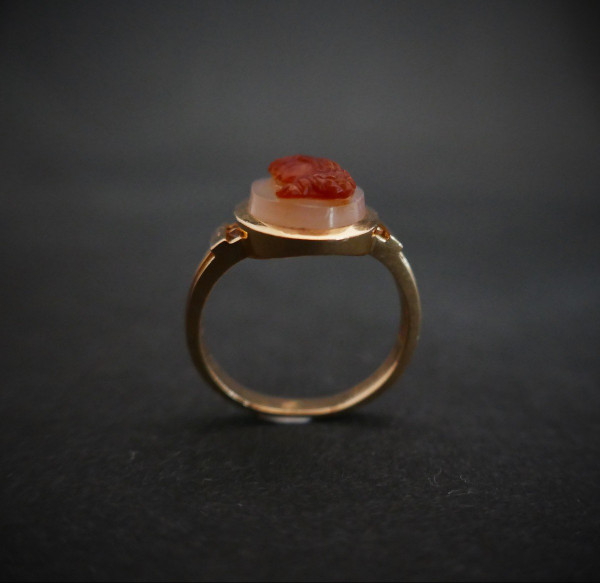 Bague Chevalière Camée, Or Rose 18 Carats.