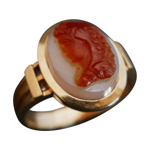 Bague Chevalière Camée, Or Rose 18 Carats.