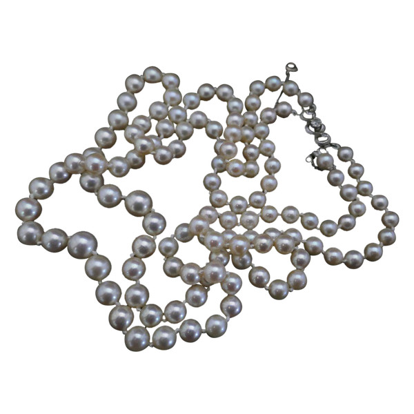 Double Row Necklace Of Cultured Pearls, Diamonds.