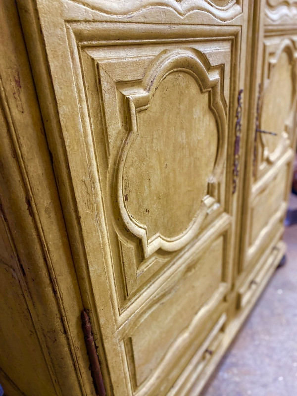 Armoire Lingère Patinée 18e 2 Portes 2 Tiroirs