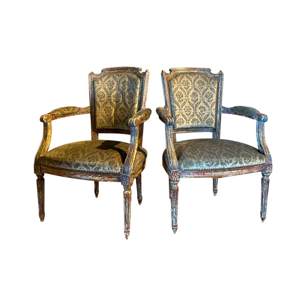 Coppia di poltrone Luigi XVI del XIX secolo, cappelli da gendarme