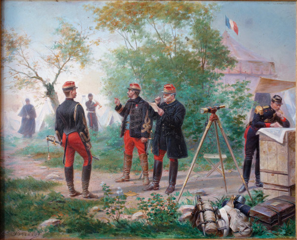 Emile Brisset, Eine Depesche – Französische Generalstabsoffiziere im Feld – Öl auf Leinwand