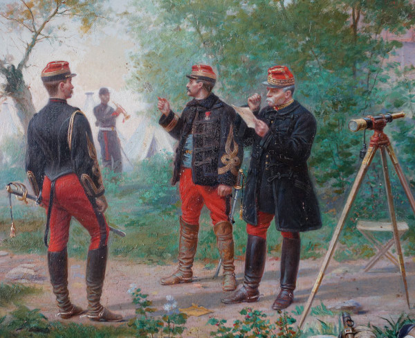 Emile Brisset, Eine Depesche – Französische Generalstabsoffiziere im Feld – Öl auf Leinwand