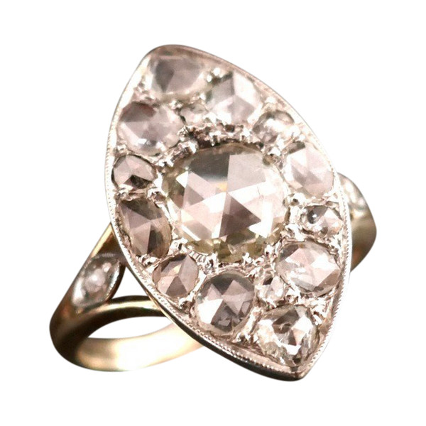 Bedeutender Marquise-Ring mit Diamanten im Rosenschliff, Gold und Platin.