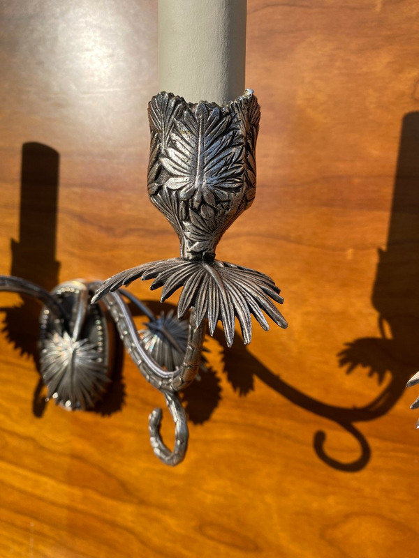 Suite De 4 Appliques Palmier En Bronze Argenté