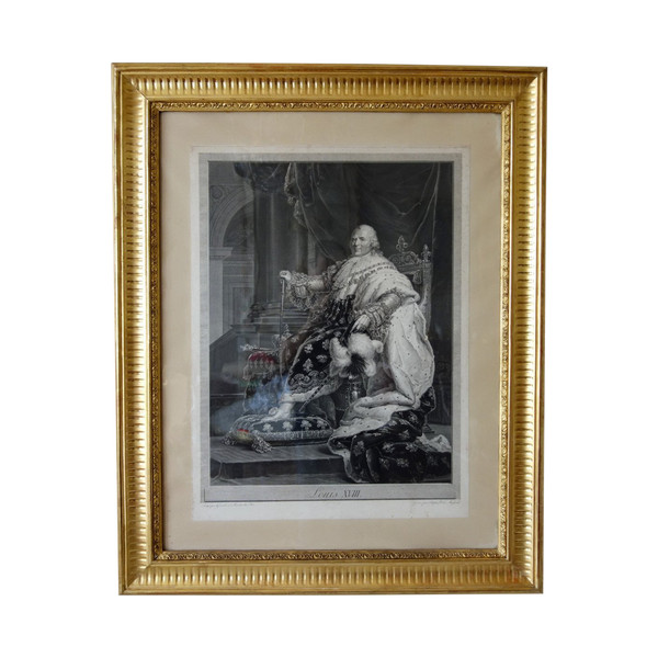 Grde Gravure Royaliste : Louis XVIII Roi De France En 1814 d'Après Gérard, 85,5 X 105 Cm