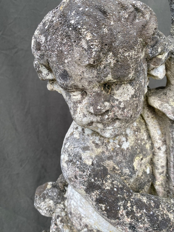 Putti (coppia) Su Base In Pietra Ricostituita XX Secolo