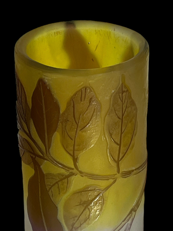 VASE BY ÉMILE GALLÉ NANCY WITH ART NOUVEAU PERIOD FOLIAGE DECORATION, 45 CM