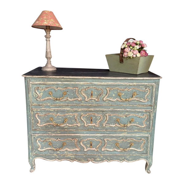 Commode Louis XV Patinée Datant 19e Siècle 3 Tiroirs