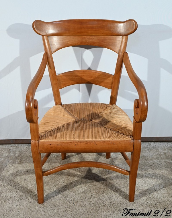 Paire de Fauteuils de Propriété en Merisier Massif, époque Restauration – 1ère Partie XIXe