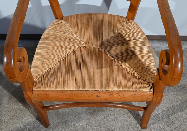 Paire de Fauteuils de Propriété en Merisier Massif, époque Restauration – 1ère Partie XIXe