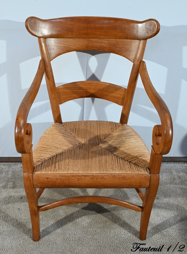 Paire de Fauteuils de Propriété en Merisier Massif, époque Restauration – 1ère Partie XIXe