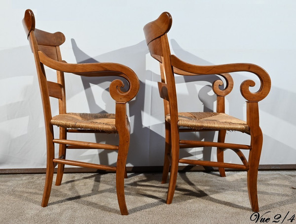 Paire de Fauteuils de Propriété en Merisier Massif, époque Restauration – 1ère Partie XIXe