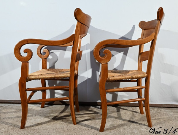 Paire de Fauteuils de Propriété en Merisier Massif, époque Restauration – 1ère Partie XIXe