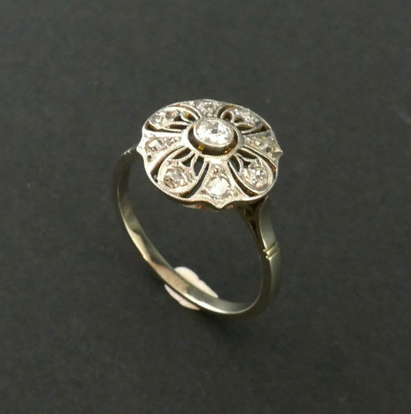 Ring Blume Diamanten, Gold Und Platin.