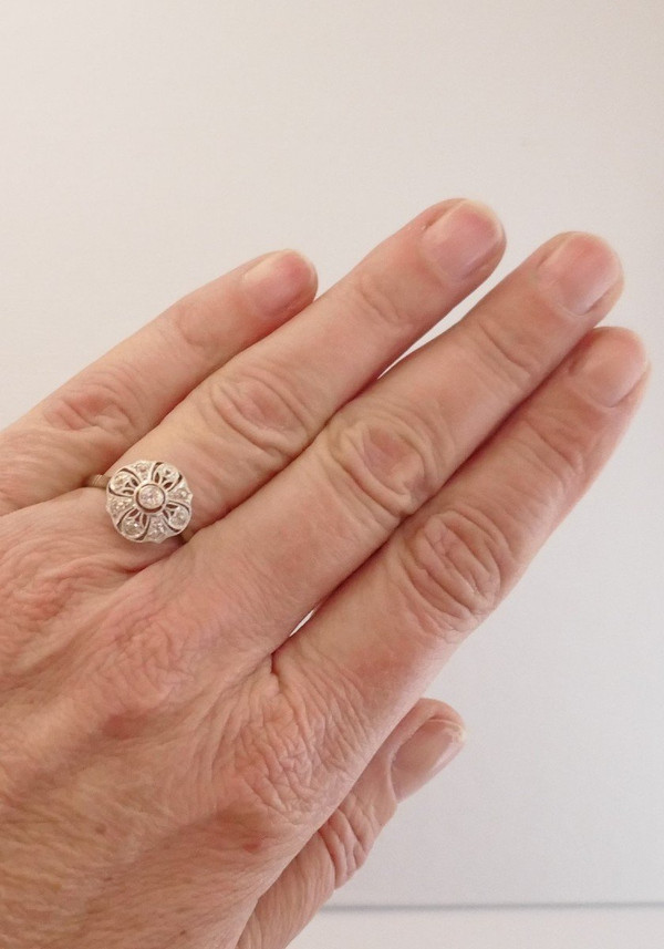 Ring Blume Diamanten, Gold Und Platin.