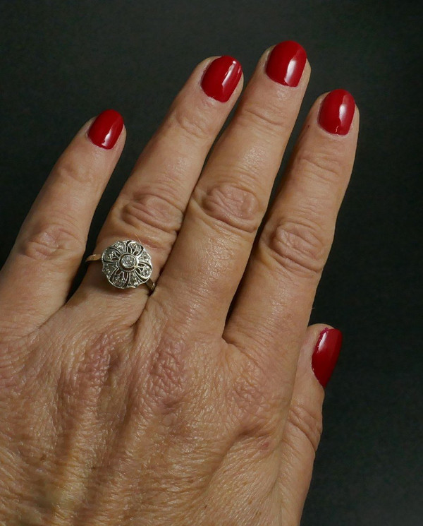 Ring Blume Diamanten, Gold Und Platin.