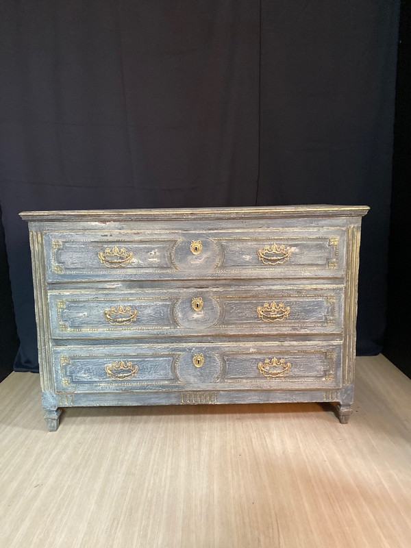 Commode Louis XVI D’époque 18e Siècle Patinée 3 Tiroirs