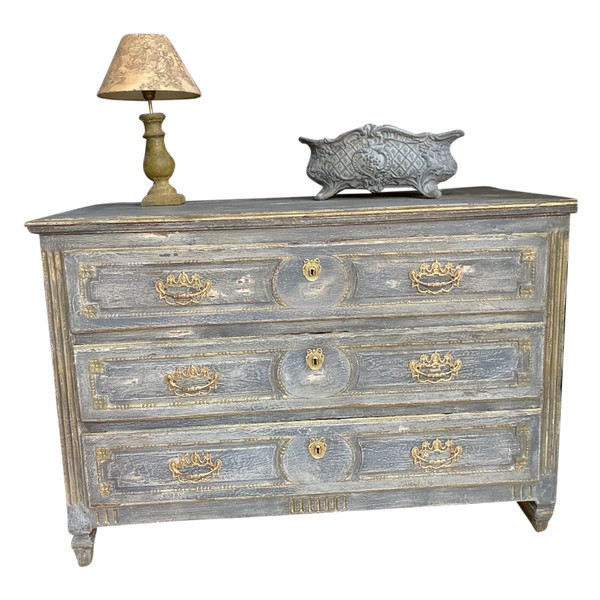 Commode Louis XVI D’époque 18e Siècle Patinée 3 Tiroirs
