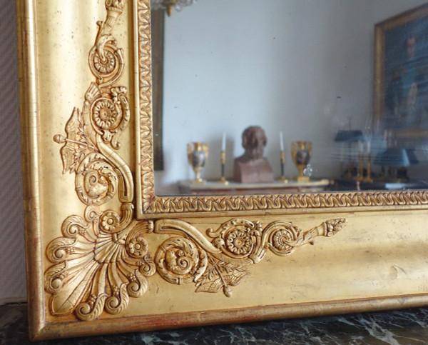 Important Empire Mirror In Golden Wood From The Charles X Period With Mercury Glass - 195x128cm