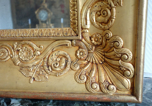 Important Empire Mirror In Golden Wood From The Charles X Period With Mercury Glass - 195x128cm