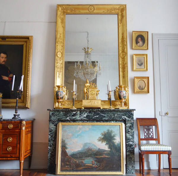 Important Empire Mirror In Golden Wood From The Charles X Period With Mercury Glass - 195x128cm