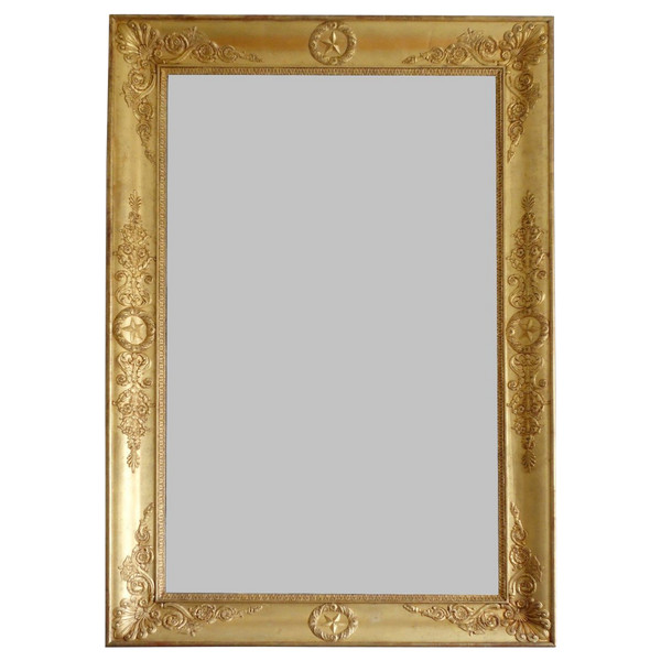 Important Empire Mirror In Golden Wood From The Charles X Period With Mercury Glass - 195x128cm