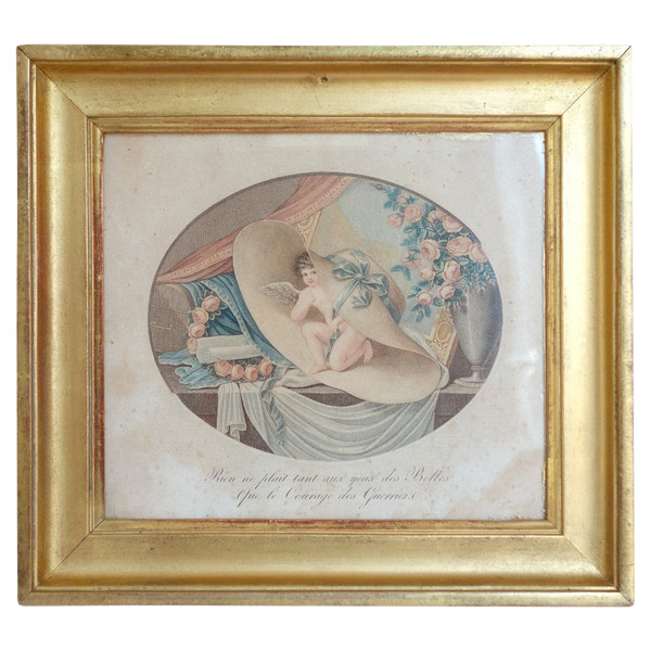 Amusing Military Engraving from the Restoration Empire Period - Golden Wood Frame