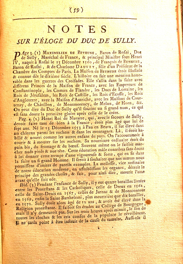 Praise of Maximilien de Bethune, Duke of Sully, Superintendent of Finances, etc. Principal Minister under Henri IV. In Paris, 1763