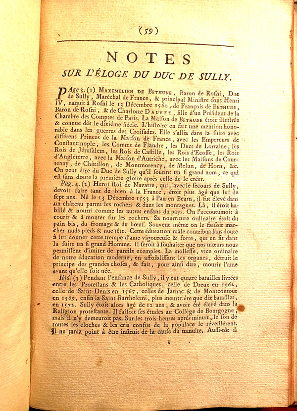 Praise of Maximilien de Bethune, Duke of Sully, Superintendent of Finances, etc. Principal Minister under Henri IV. In Paris, 1763